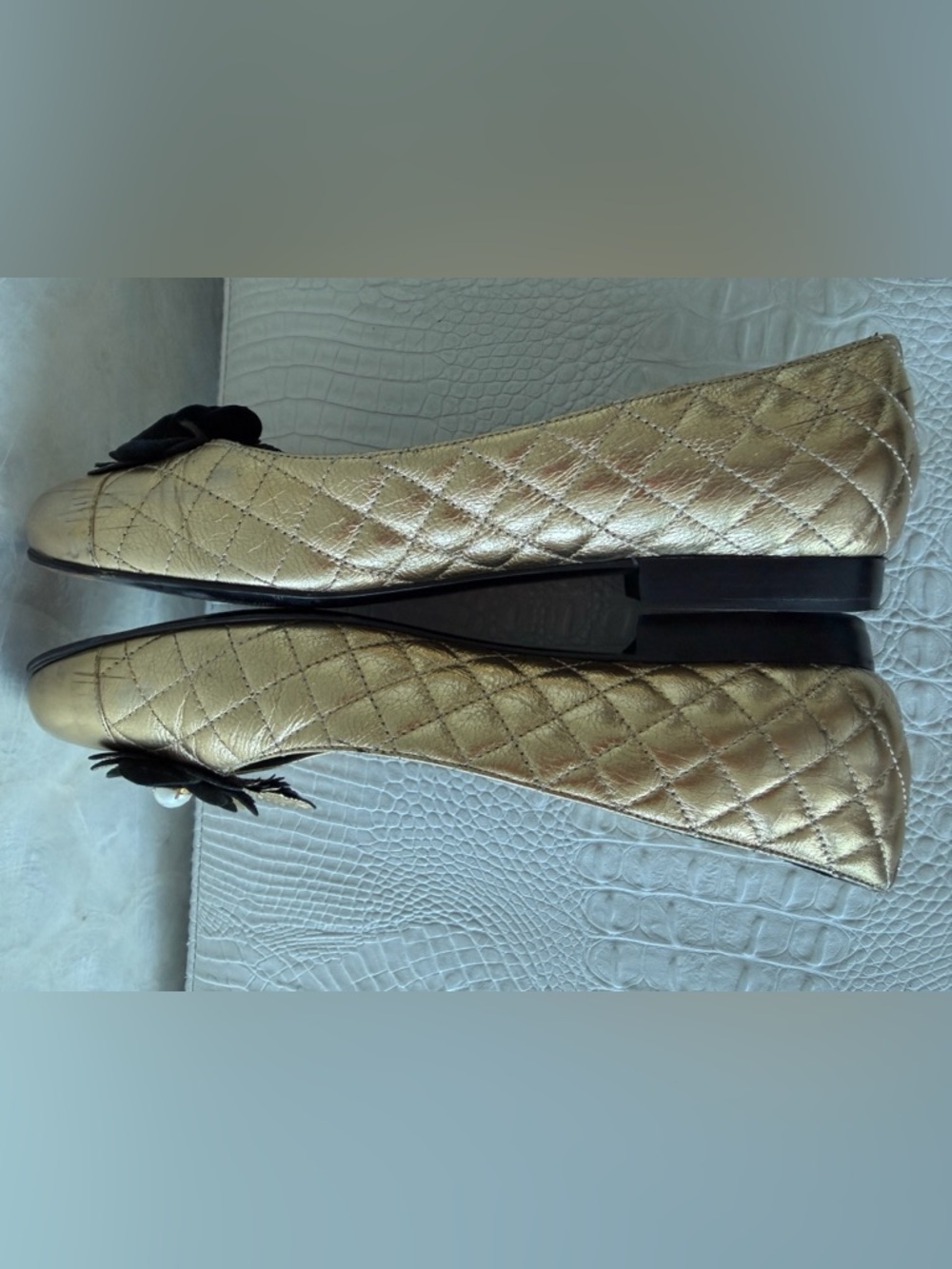 Chanel Gold Metallic Floral Ballet low heels  Flats shoes Size 39,5 - Picture 10 of 16